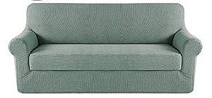 lot 1818 image: OBYTEX Stretch Sofa Cover Jacquard Spandex Couch Covers (X-Large, Stoneblue)