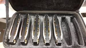 lot 1902 image: Hohner Special 20s SPC Harmonica 5-Pack- Keys of G, A, C, D, E Bundle with Juliet Music Polish Cloth and Hohner N38 Mini Harmonica