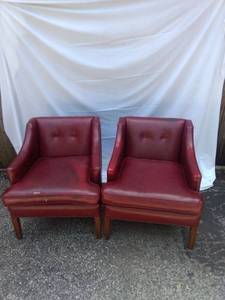 lot 8143 image: vintage maroon colored leather chairs