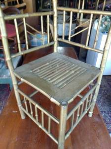 lot 8170 image: vintage cane corner chair painted gold 16in by 16in by 31 in tall