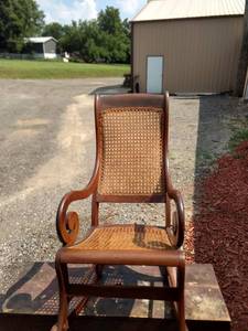 lot 8178 image: Vintage dark wood wicker back and seat rocking chair