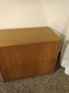 lot 8241 image: 2 drawer solid oak file cabinet with key 36in wide 20in deep 29 in tall