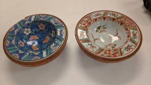 lot 9223 image: two inlay bowls when has cracked on outside