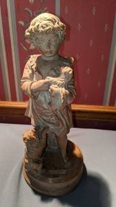 lot 9238 image: family cares statue darker color with girl hone dogs that