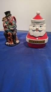 lot 9338 image: tiny Tim candle holder and Santa cookie jar