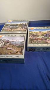 lot 9345 image: three studio puzzle 16x20 500 pieces age 12 and up