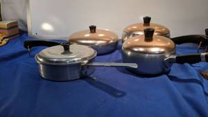 lot 9361 image: three wear ever pants and one aluminum pan