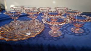 lot 9374 image: 10 pink tinted fruit bowls and platter