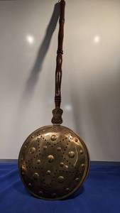 lot 9395 image: brass copper and wood bed warmer