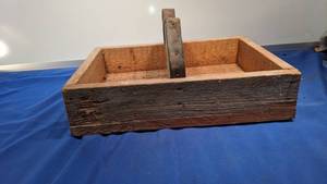 lot 9402 image: antique tool box with leather strap