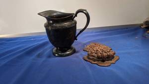 lot 9419 image: Silver plate pitcher and a brass look door knocker