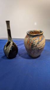 lot 9424 image: two vases one pottery one drip glaze