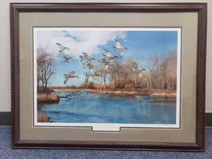 lot 7861002 image: Wild Wings Waterfowling Hot Spots - Green - Wing Teal Framed Artist Proof Print by David A. Maass