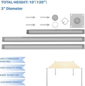 lot 3246 image: E&K Sunrise Outdoor Powder Coated Steel Stand Pole Kit 10�� Feet Tall with Base Plate Clamp for Sun Shade Sail Canopy Mounting Ideal for Deck Patio Backyard 3���� Diameter