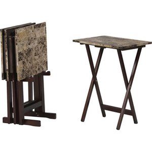 lot 3258 image: Linon 5-Piece Faux Marble Folding TV Snack Tray Table Set, Multiple Colors