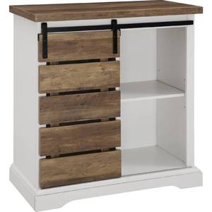 lot 3299 image: 32 Sliding Slat Door Accent Console - Solid White  Rustic Oak