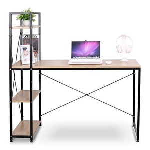 lot 3307 image: Bestier Computer Desk with Shelves,Writing Desk with Storage Bookshelf Reversible Study Table Office Corner Desk with Shelves Home Office Desk with Bookshelf Easy Assemble (47 Inch, Oak)