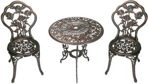 lot 4001 image: Oakland Living 3-Piece Rose Bistro Set w 23.5 Cast Aluminum Table Top