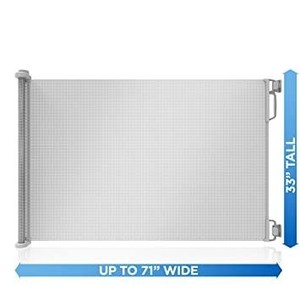 lot 4002 image: Perma Outdoor Retractable Baby Gate 33 Tall, Extends to 71 Wide, Gray