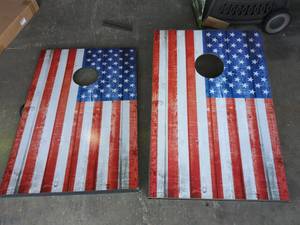 lot 4005 image: Wild Sports 2x3 Wood Stars & Stripes Flag Cornhole Set, RedWhiteBlue