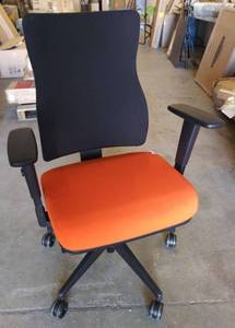 lot 4006 image: Reclining, Adjustable Height, Rolling & 360° Swivel Tempur-Pedic Office Chair  Orange & Black