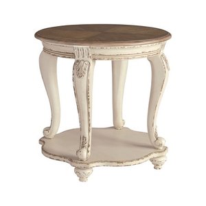 lot 3327 image: Signature Design by Ashley - Realyn Round End Table, WhiteBrown Wood