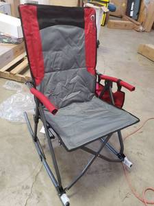 lot 3337 image: PORTAL Oversized Quad Folding Padded Camping Chair High Back Cup Holder Hard Armrest Storage Pockets Carry Bag Included, Support 300 lbs, Red