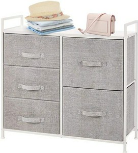 lot 3349 image: AZ L1 Life Concept wider 5 drawer dresser storage tower-sturdy steel frame with wood top, easy pull out fabric bins-organizer unit for bedroom, hallway, entryway, closets-textured , greywhite