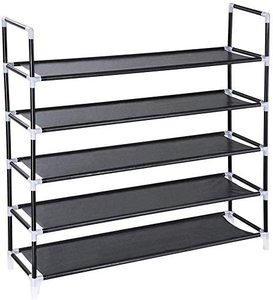 lot 3292 image: SOONEEDEAR 5 Tiers Shoe Organizer,Shoe Rack,Closet Shoe Organizer, Stackable Shelves Holds 20-25 Pairs