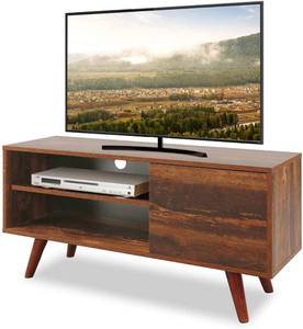 lot 4008 image: WLIVE Mid-Century Modern TV Stand for 45 TV with Single Door, Retro Entertainment Center, Rustic Oak
