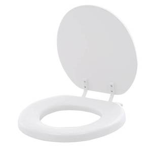 lot 3362 image: MAYFAIR 13EC 000 Soft Toilet Seat Easily Removes, ROUND, Padded with Wood Core, White