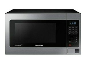 lot 3382 image: Samsung MG11H2020CT 1.1 cu. ft. Countertop Grill Microwave Oven with Ceramic Enamel Interior, Black