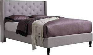 lot 3374 image: Home Life Premiere Classics Cloth Light Grey Silver Linen 51 Tall Headboard Platform Bed with Slats Full - Complete Bed