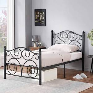 lot 3373 image: VECELO Metal Bed Frame Platform Mattress Foundation with Headboard & Footboard Box Spring Replacement, Heavy Duty & Quick Assembly, Full, Deluxe Black