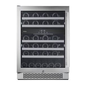 lot 100 image: Avallon Stainless Steel 24 Wide 46 Bottle Capacity Dual Zone Wine Cooler with Left Swing Door