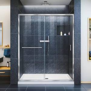 lot 106 image: DreamLine Infinity-Z Frameless Sliding Shower Door, 56 to 60 W x 72 H, Clear Glass with Chrome, SHDR-0960720-01