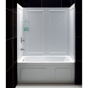 lot 119 image: DreamLine QWALL 32 D x 60 W Shower Backwall Kit with 4 Panels Easy Up Adhesive Tub Surround in White