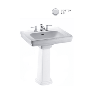 lot 160 image: TOTO Promenade 27-12 Pedestal Bathroom Sink with 3 Faucet Holes Drilled and Overflow - Less Pedestal