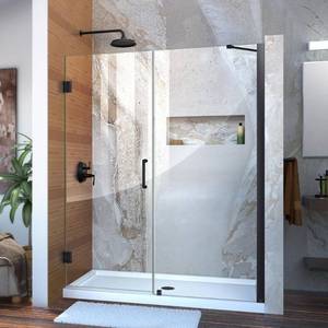 lot 105 image: DreamLine Unidoor 57 to 58 in. x 72 in. Frameless Hinged Shower Door in Satin Black
