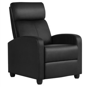 lot 10638 image: Theater Recliner with Footrest, Black Faux Leather