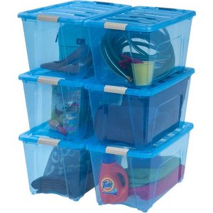 lot 10642 image: IRIS USA 54 Qt Storage Box with Latches, Blue, 6 Pack