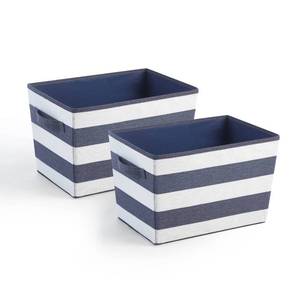 lot 10649 image: Urban Shop Rectangular Rugby Striped Storage bins (Set of 2), Navy