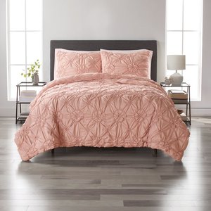 lot 10699 image: Better Homes and Gardens Elastic Pintuck 3-Piece Blush Comforter Set, FullQueen