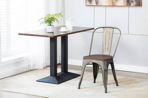 lot 10770 image: Porthos Home Valen Metal Dining Chairs Set Of 4 With Rustic Wooden Seats, Ergonomic Backs, Stackable For Easy Storage (Suitable For Indoor And Outdoor Uses)