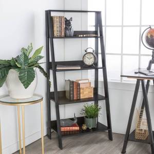lot 10777 image: Manor Park 4-Shelf Wood Leaning Ladder Bookshelf, Black
