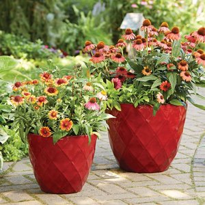 lot 10711 image: Better Homes & Gardens Avila 16 inch Round Planter, Red