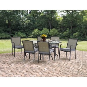 lot 10771 image: Mainstays Oakmont Meadows Outdoor Patio Dining Set, Cushioned Metal Chairs only)