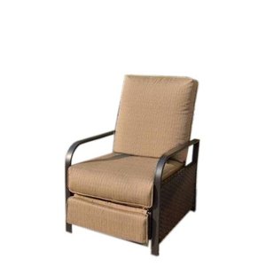 lot 10807 image: Mainstays Woven Wicker Outdoor Recliner with Beige Cushions