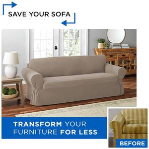 lot 10833 image: Mainstays Pixel 1-Piece Stretch Sofa Slipcover, Sand
