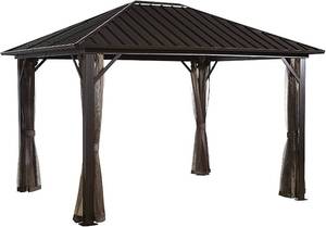 lot 1114 image: Sojag Genova 10 x 12 Gazebo Hard Top with Mosquito Netting  SEE DESCRIPTION  MSRP$1889.99